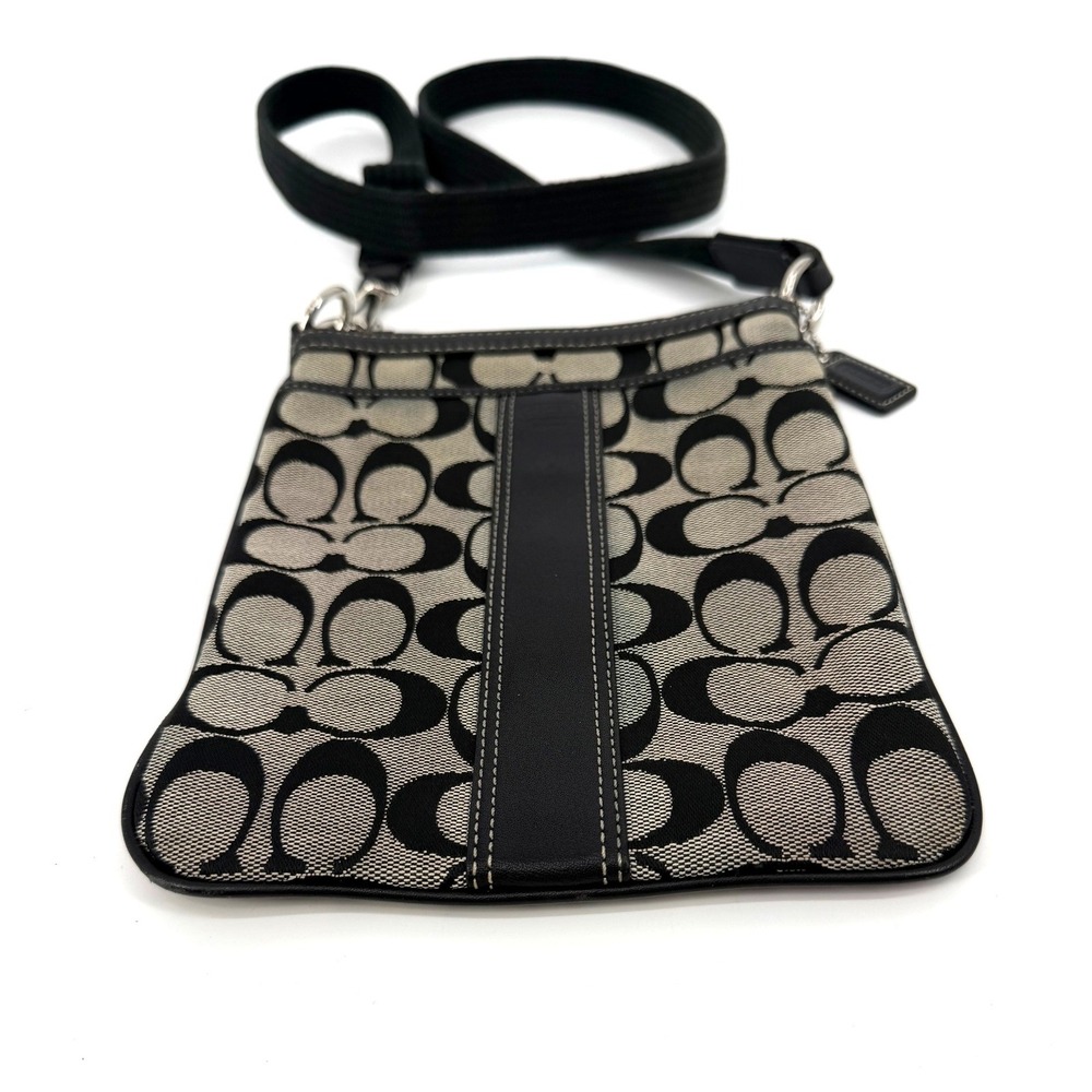Coach Signature Jacquard North South Swingpack Crossbody Bag Black Vtg Leather - Picture 11 of 13